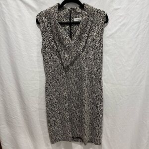Sleeveless Textured Wrap Neck Career Sheath Midi Dress Womens 12 Calvin Klein